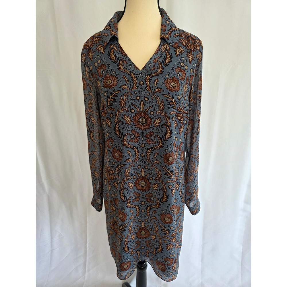 Cabi Women's‎ Blue Floral Print Long Sleeve Collared Shirt Dress Size S